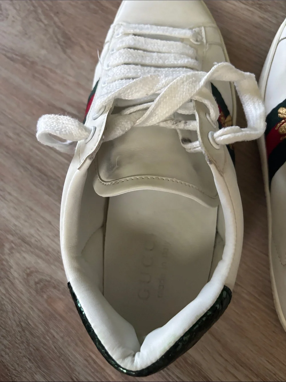 Gucci White Leather Sneakers with Red & Green Accents